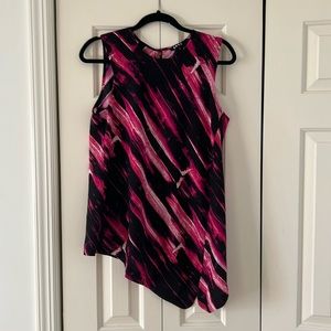 DKNY flowy tank top, pink and black, high low